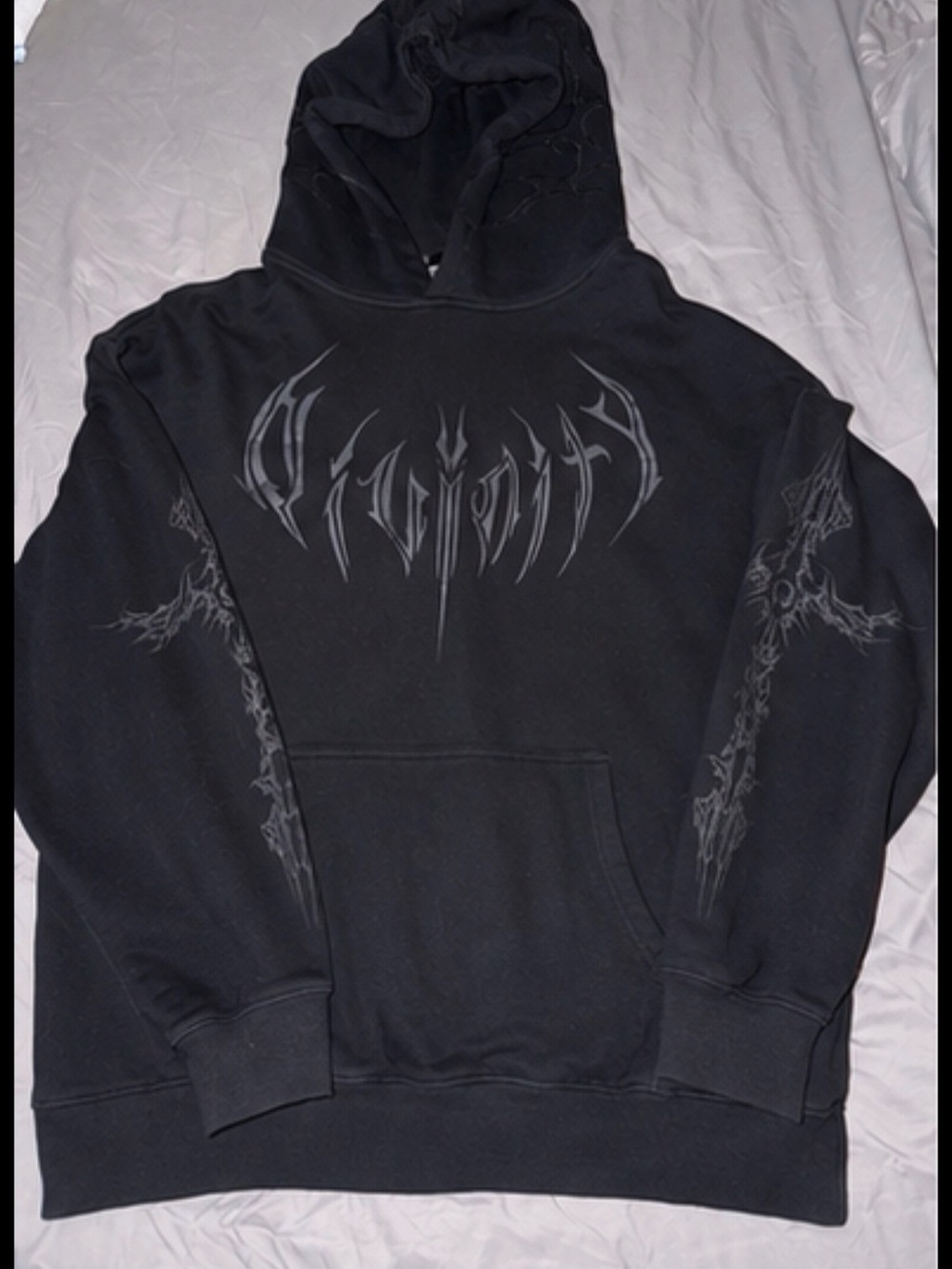 Breathe Divinity Black Graphic Pullover Hoodie with Chest/back and Sleeve Design